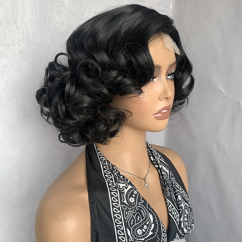 Big Wave Synthetic Wig for Women - Natural Black, 9 Inch, Seamless Lace Parting