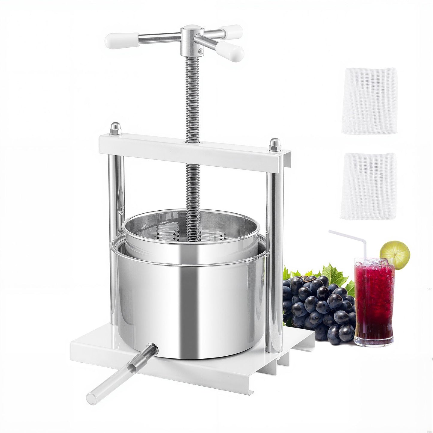 Manual Fruit Wine Press - 1.45 Gallon Stainless Steel Juicer
