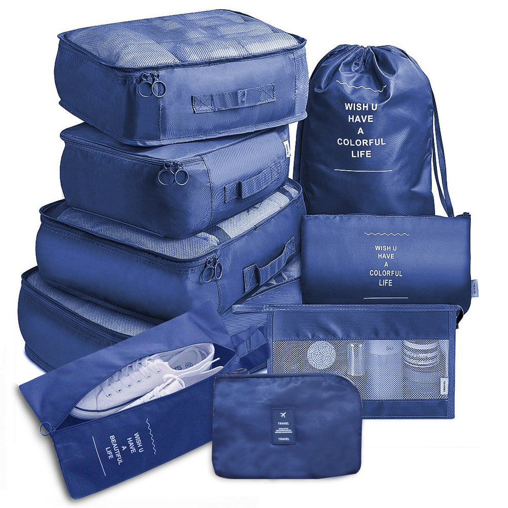 9-Piece Thickened Twill Travel Storage Bag Set for Shoes Clothes Toiletries