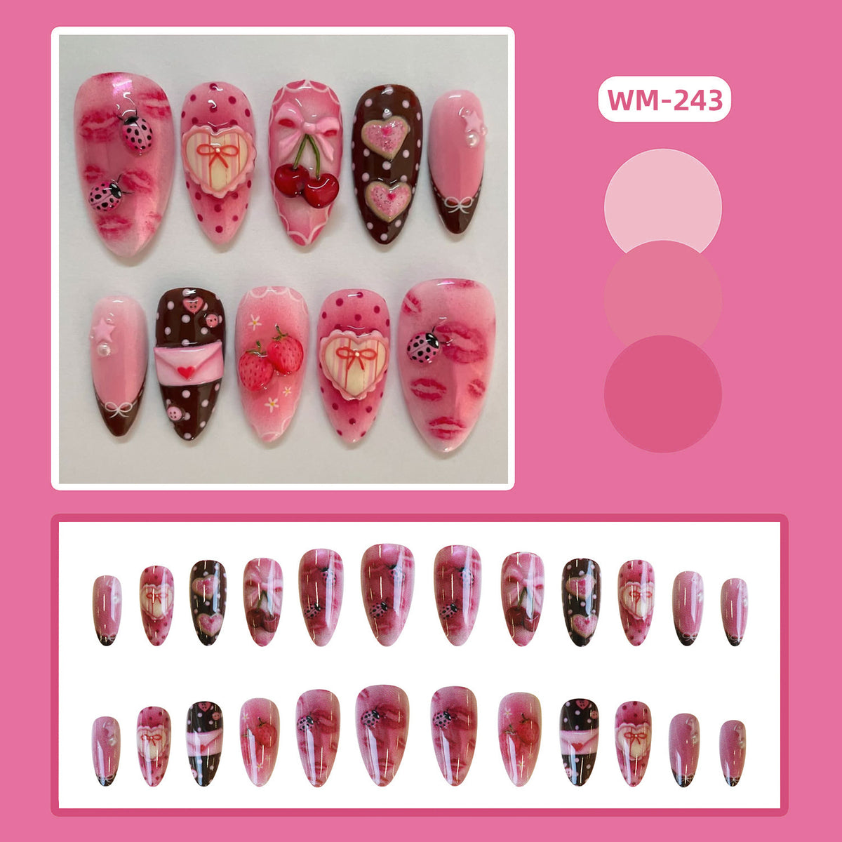 Heart-Shaped Strawberry Polka Dot Nail Tips - Wearable Nail Art Accessories
