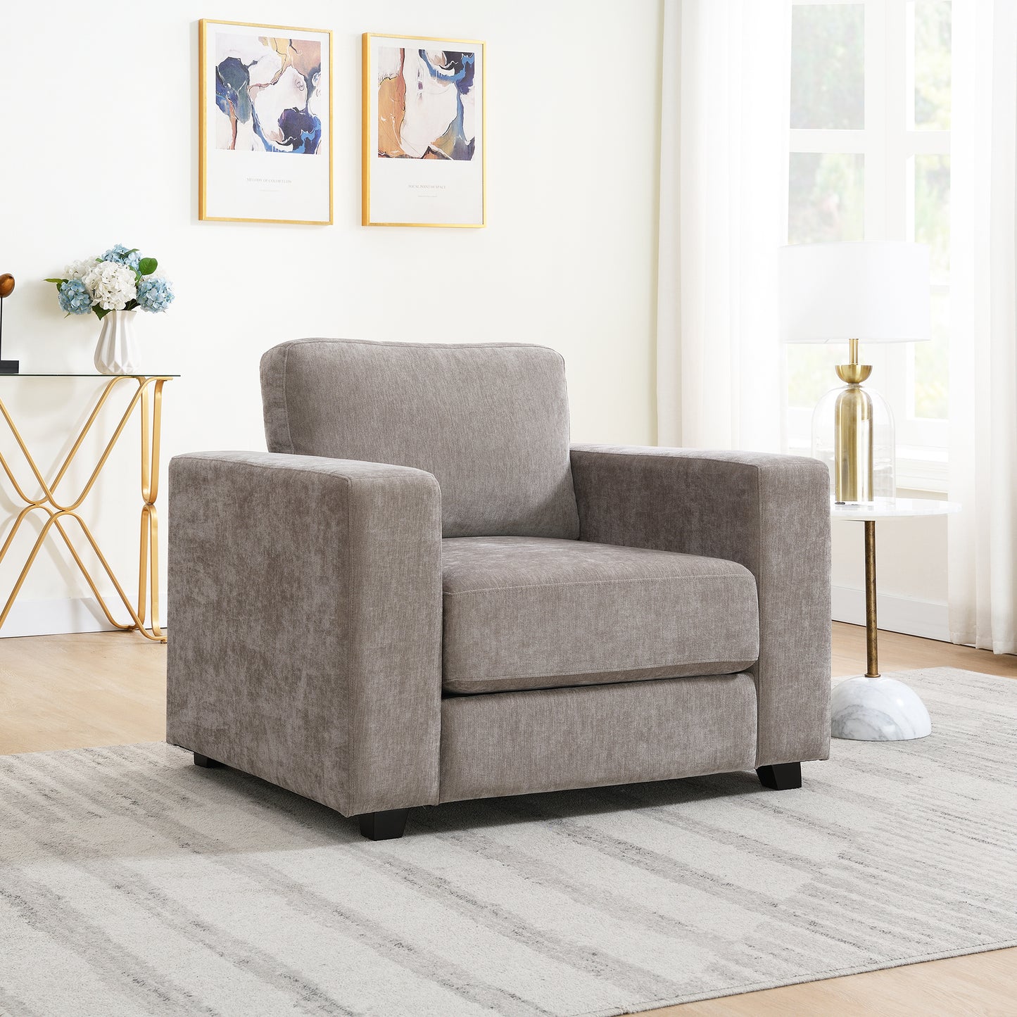 Oversized Accent Chair With Widen Arms, Chenille Fabric Modern Chair,