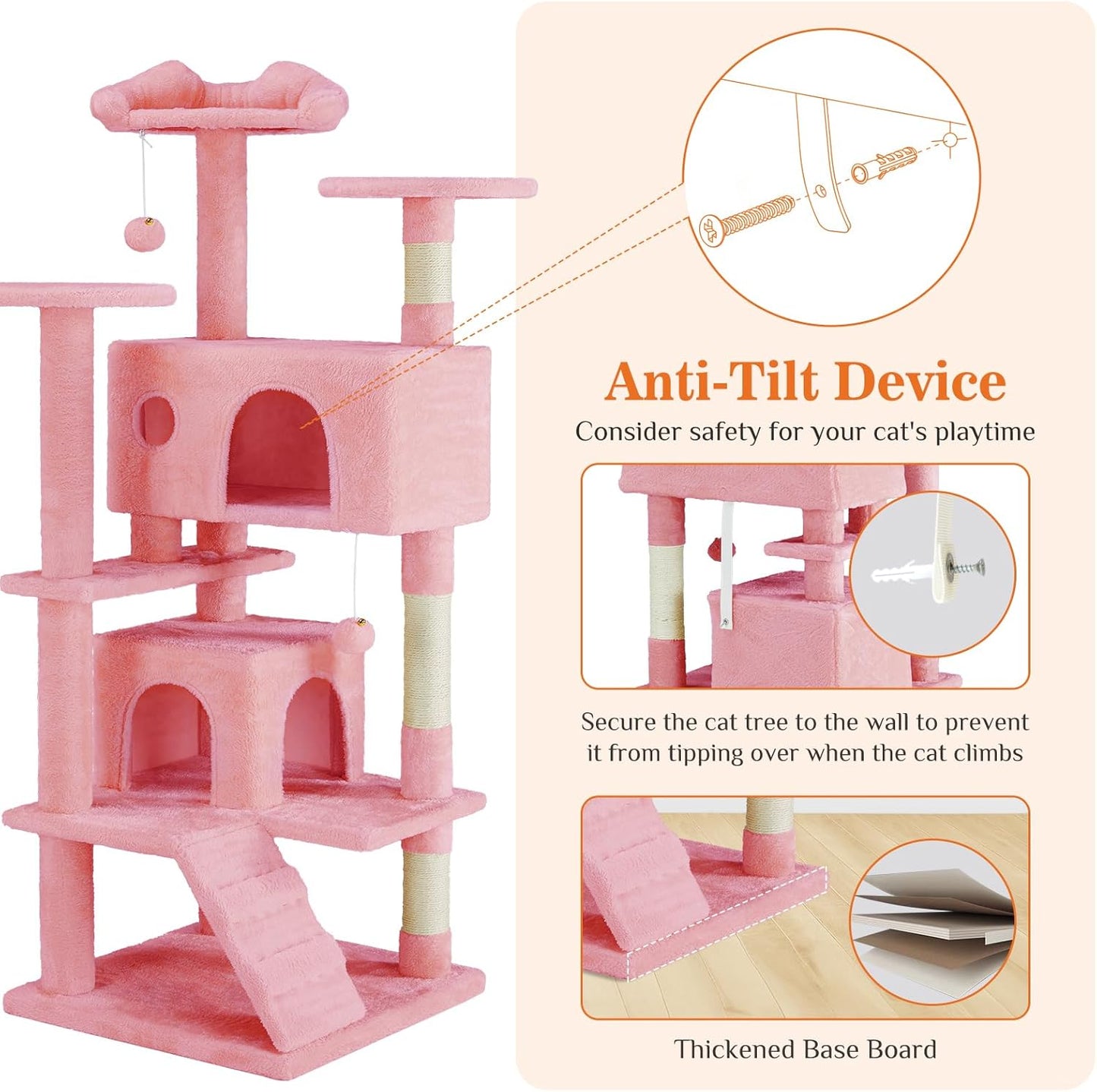 Multi-Level Cat Tree Tower with Sisal Posts, Plush Toys, and Play Areas