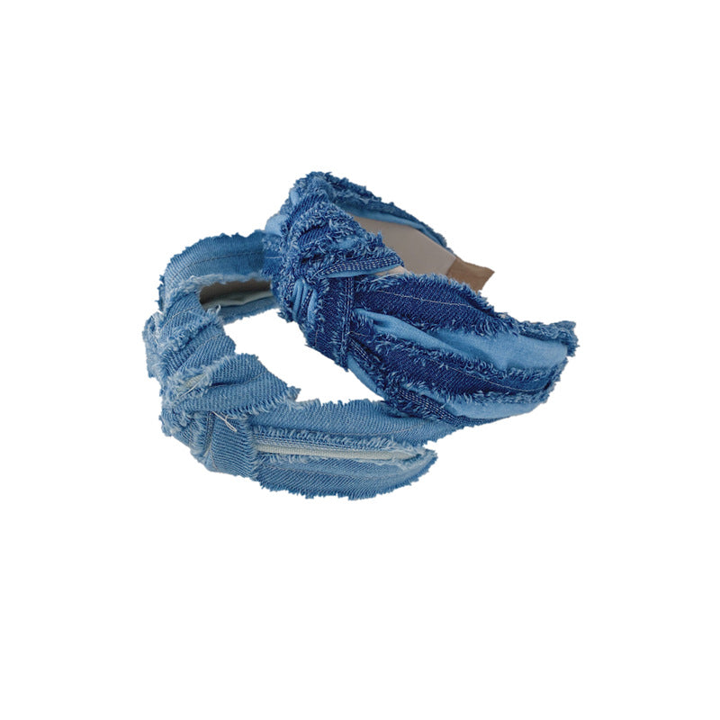 Pleated Brushed Denim Headband - Korean Style