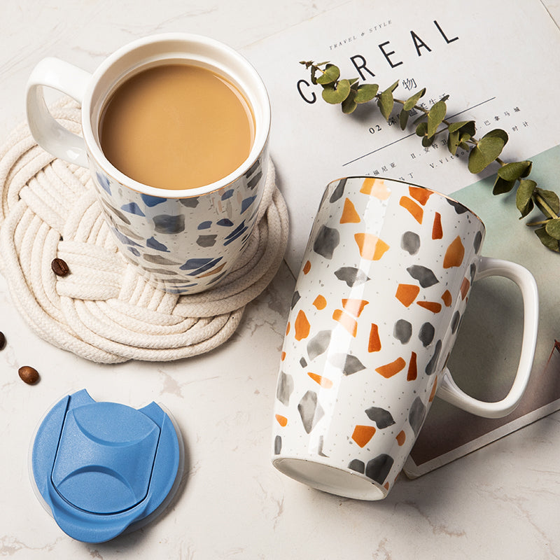 Large Capacity Ceramic Mug with Lid - Multiple Styles, 500-600mL Drinkware