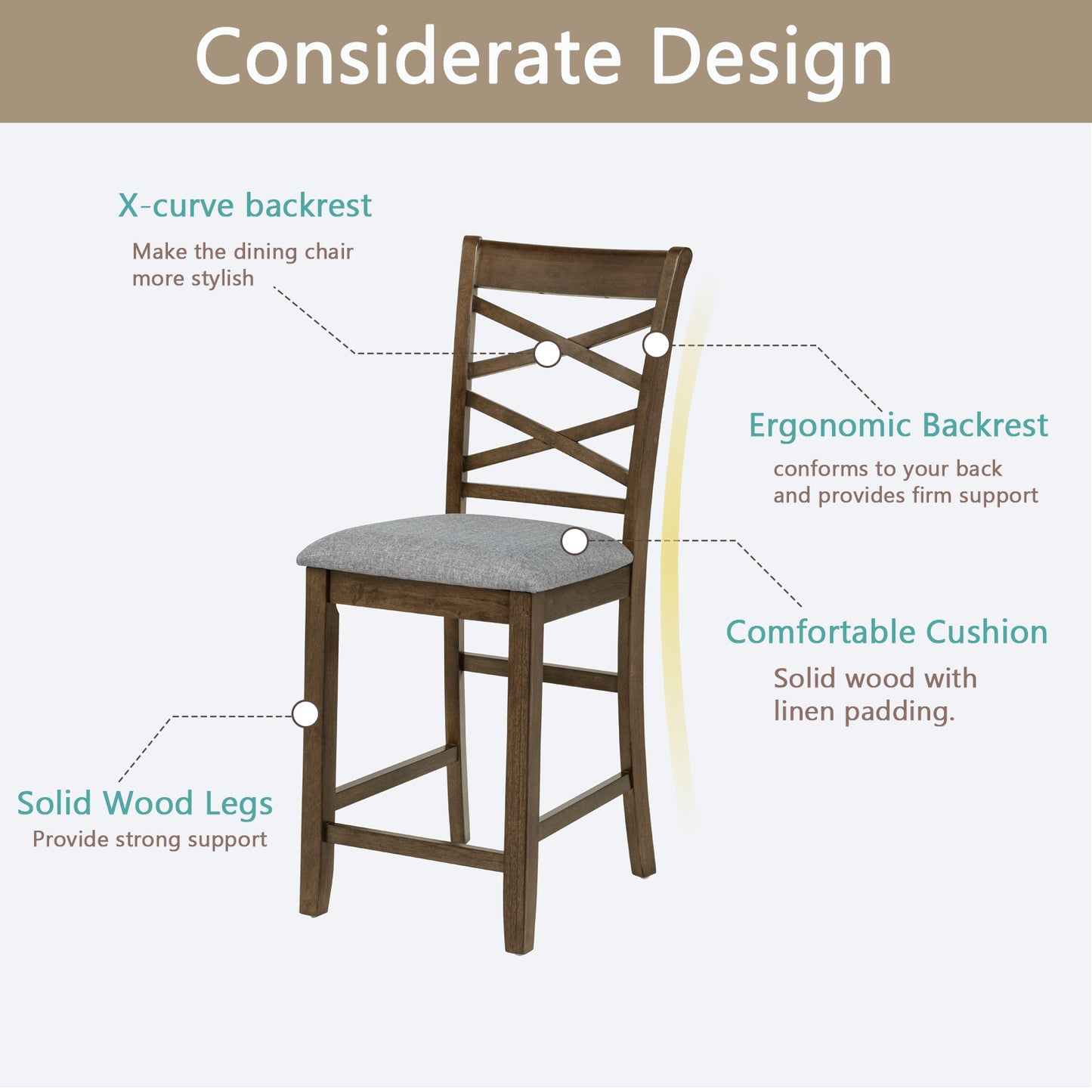 Set of 4 Walnut Counter Height Dining Chairs with Padded Seats
