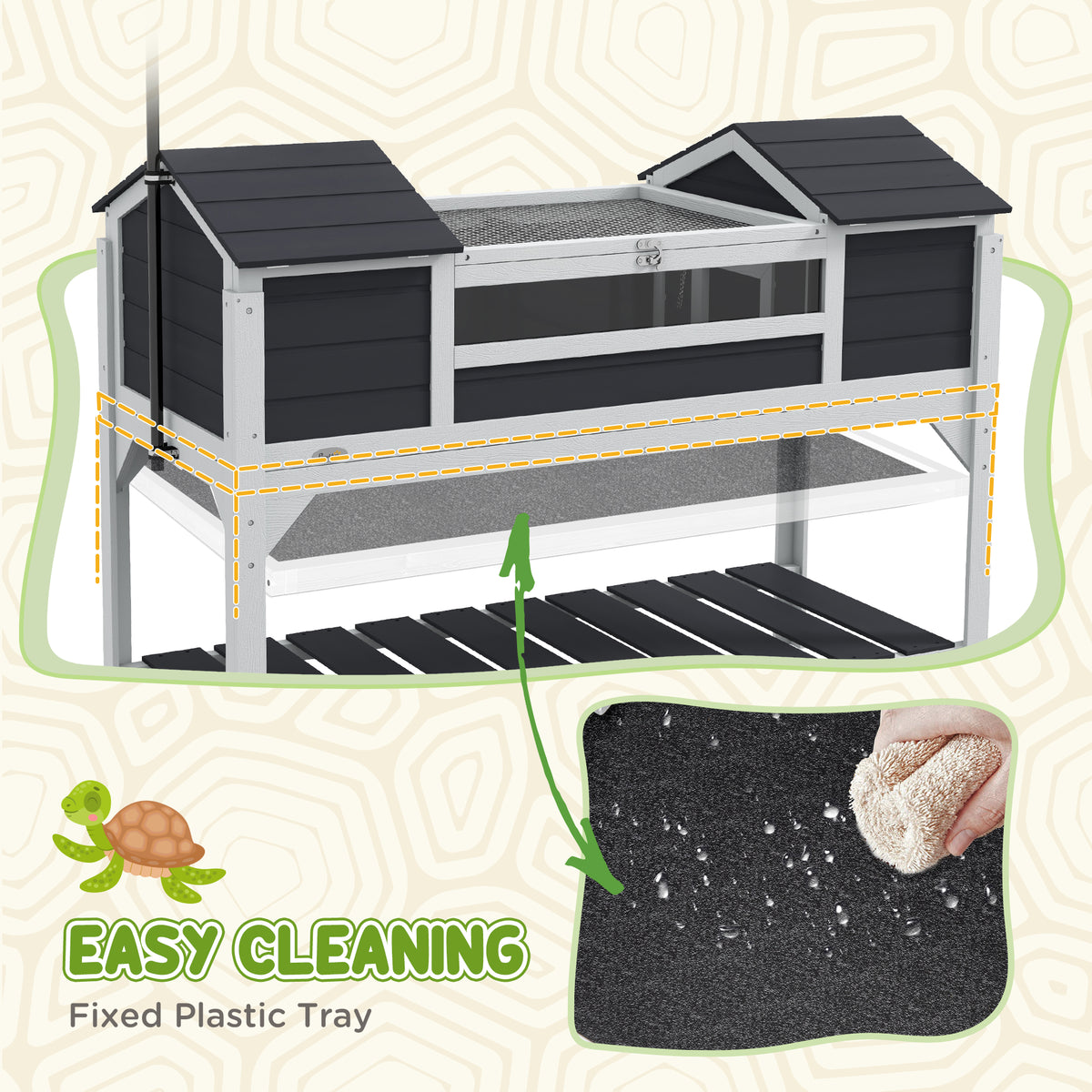Pet Tortoise House with Adjustable Lamp Holder & Storage Shelf - Gray