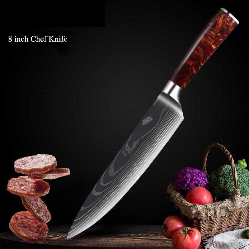 Damascus Laser Pattern Knife Set with Resin Handle - Multiple Sizes