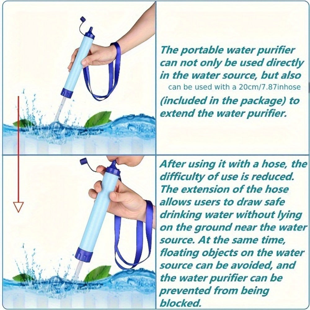 Personal Water Filter for Hiking Camping Travel Emergency Use - Blue