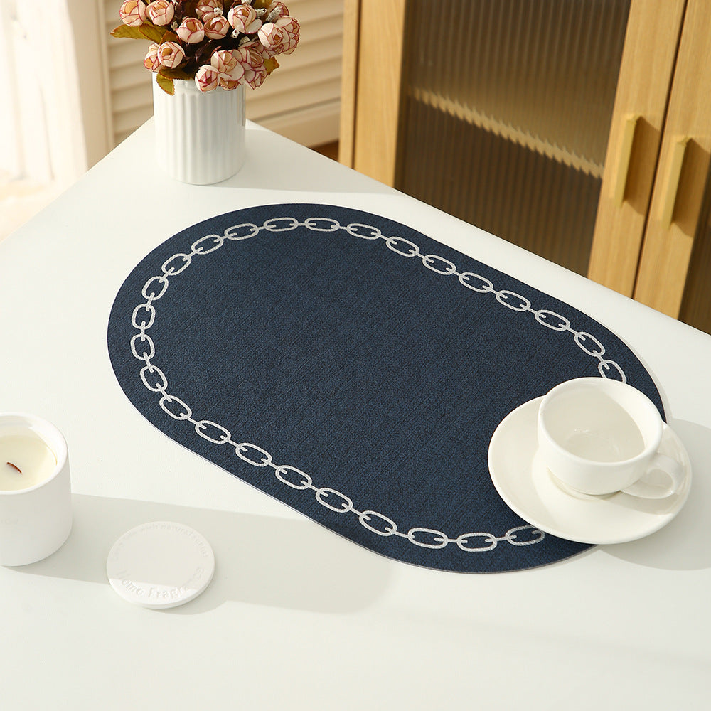 Nordic-Style Linen-Textured Leather Chain-Link Placemat - Home Decor