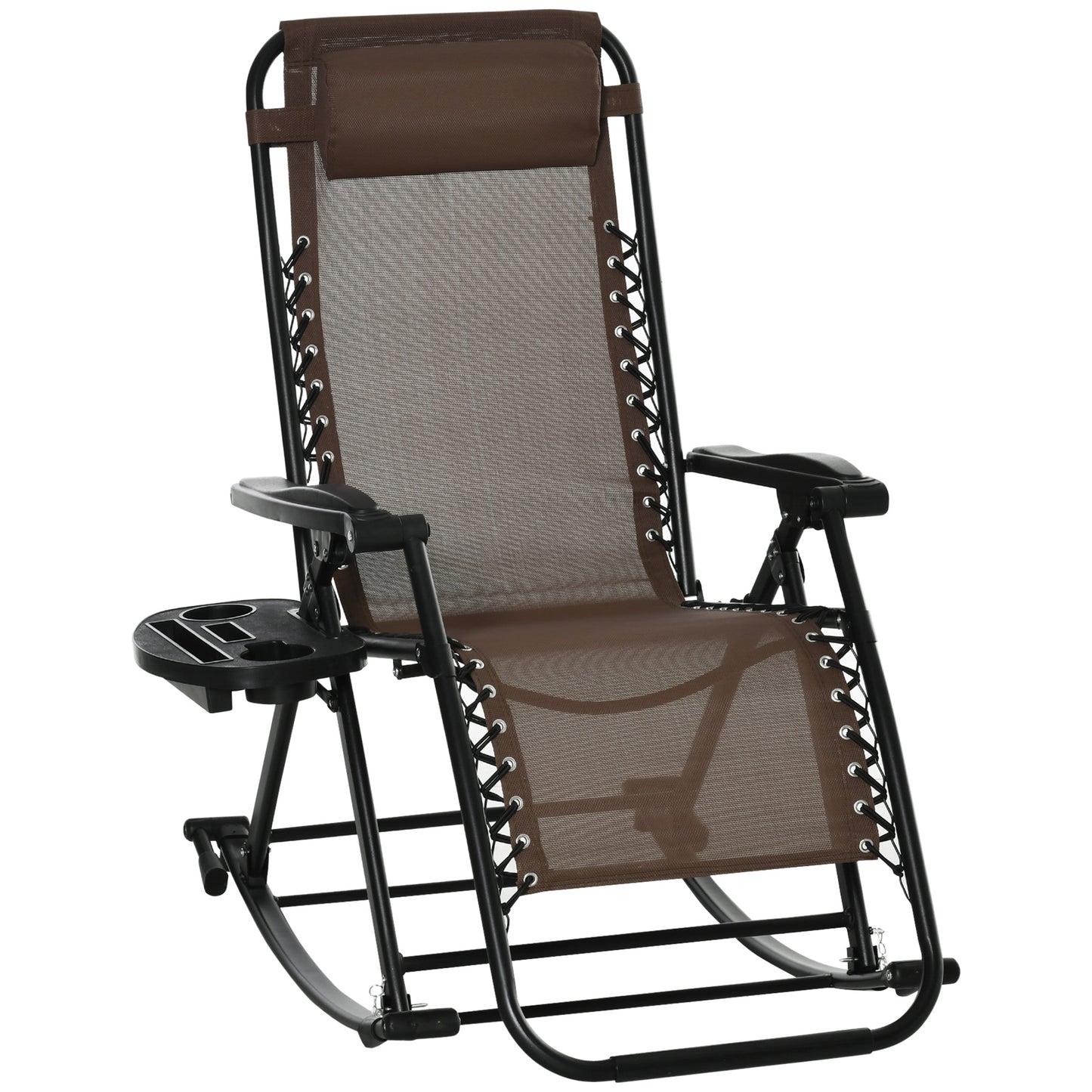 Zero Gravity Reclining Rocking Chair with Cup Holder - Brown