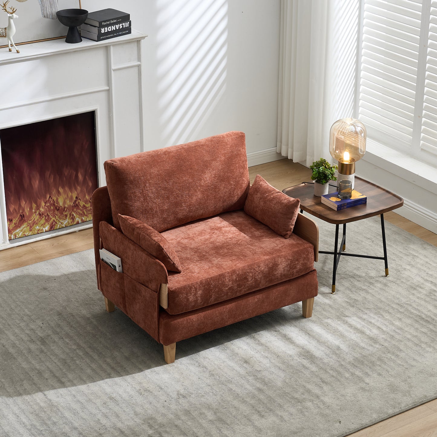 Foldable Sofa Bed Recliner - 3-in-1 Convertible Sleeper, Orange
