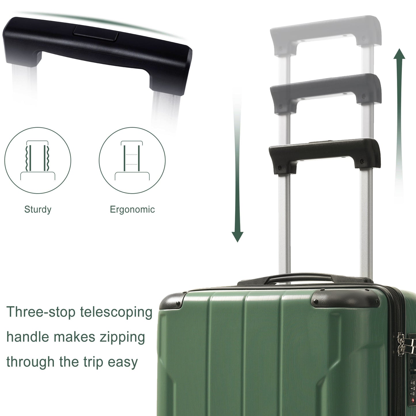 20-Inch Hardshell Carry-On Luggage with TSA Lock & Packing Cubes - Blackish Green