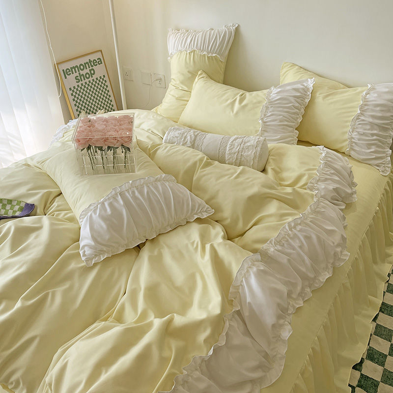 French Lace Pleated Bed Skirt Set of Four - Multiple Sizes & Styles
