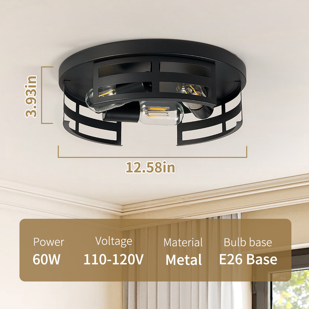2-Pack Black Flush Mount Ceiling Light Fixtures - Modern Industrial Design for Kitchen Hallway
