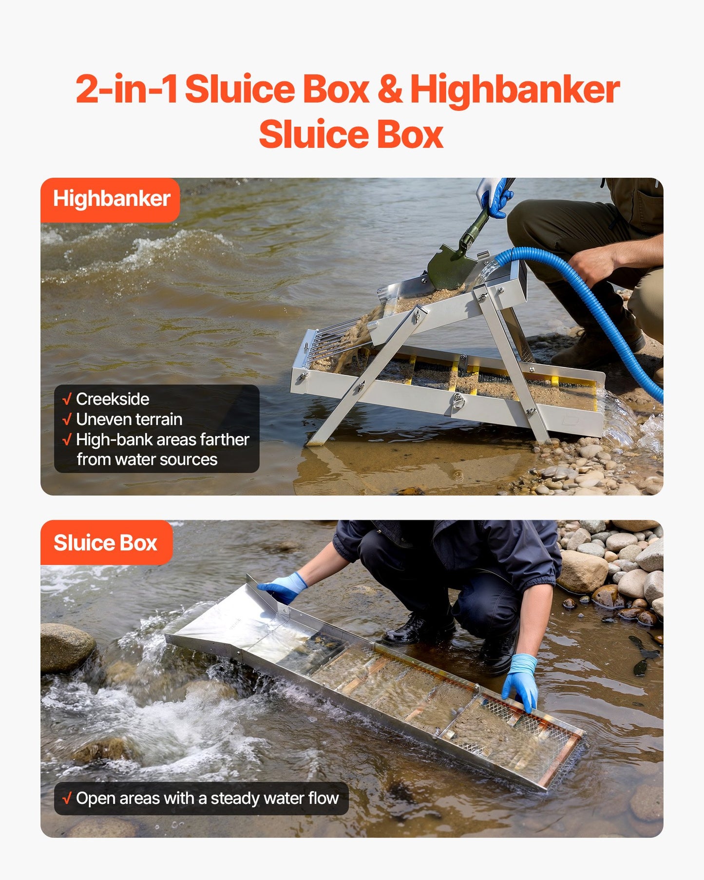 Portable Gold Sluice Box with Backpack & Gloves - 50 Inch Folding Aluminum Prospecting Equipment
