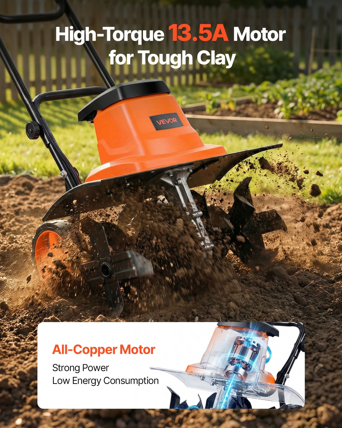 Electric Garden Tiller 18 Inch Width 13.5 Amp Heavy-Duty Cultivator with Steel Tines