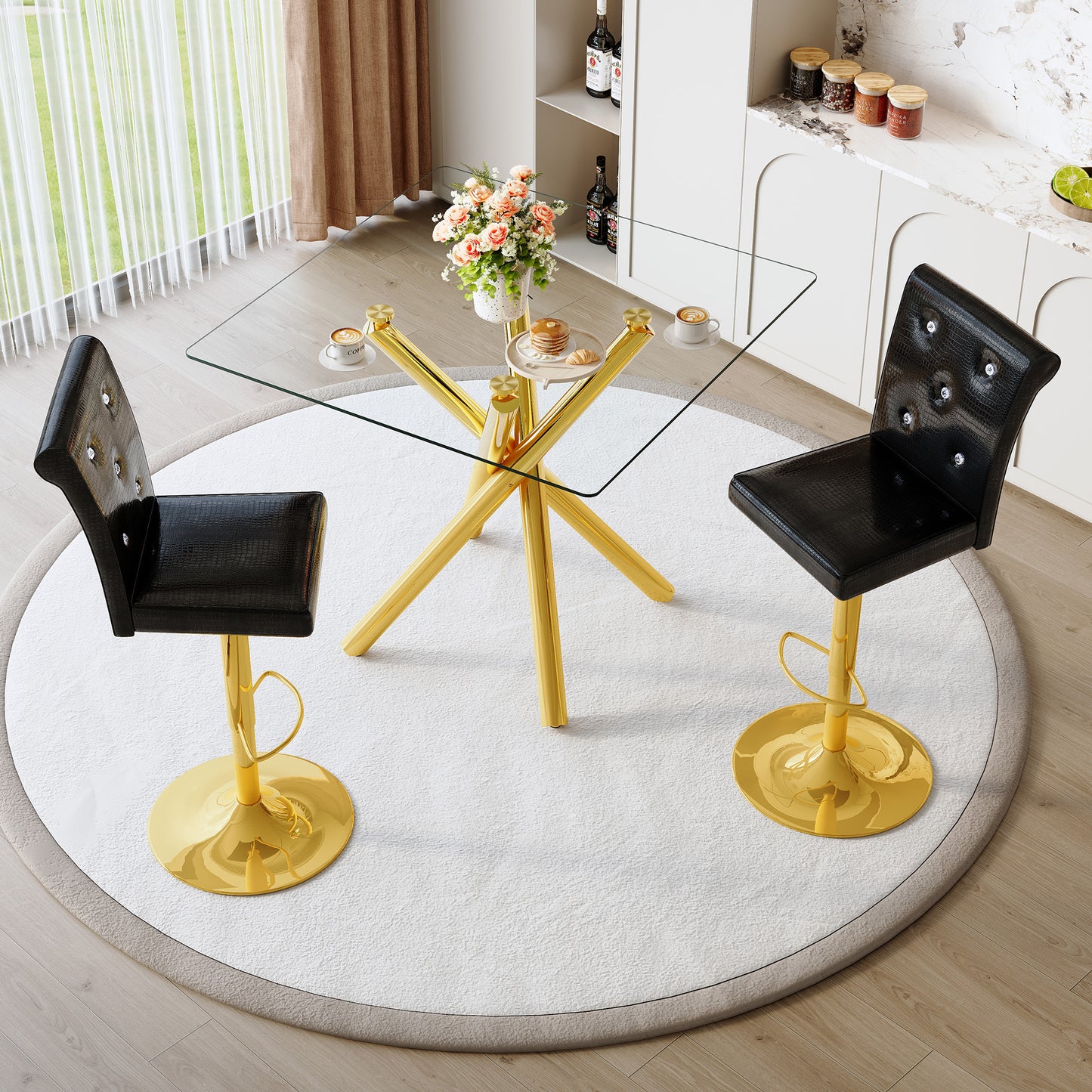 Modern Glass Bar Table And Adjustable Stools Set Of 2, Contemporary