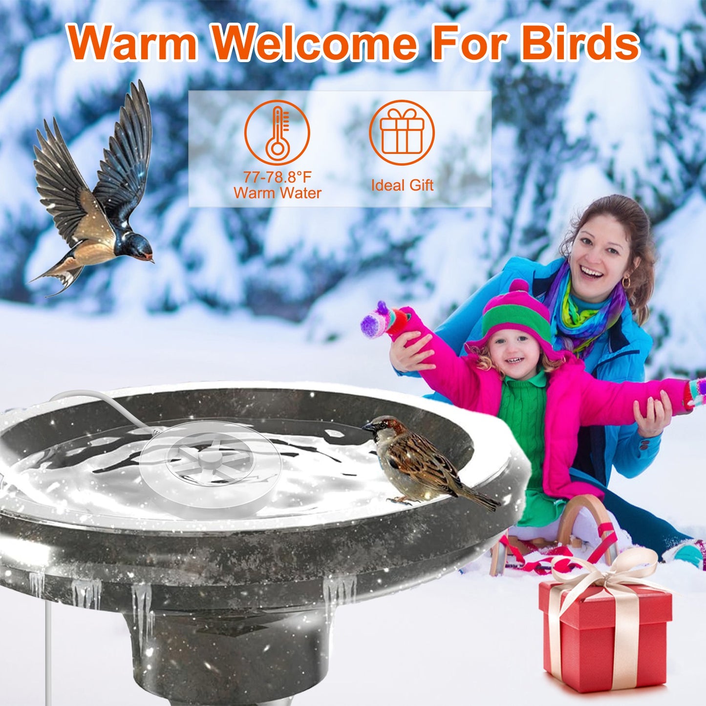 Outdoor Bird Bath Heater with Thermostat - Winter Water Deicer, Waterproof Aluminum