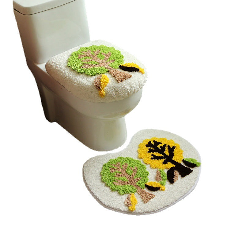 Absorbent Fiber Bathroom Mat Set for Toilet - Thickened Seat Cover & Cushions