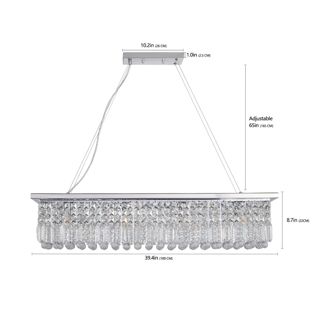 Modern Raindrop Crystal Chandelier - 8-Light Rectangle Pendant