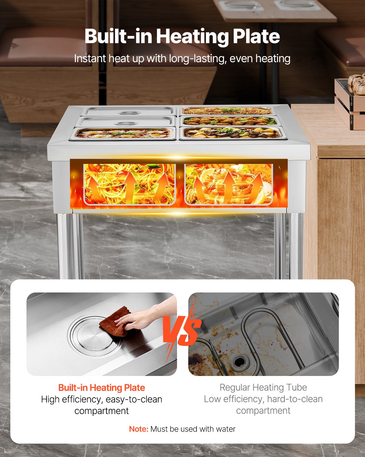Commercial Electric Food Warmer with 6 Pans & Undershelf, Silver