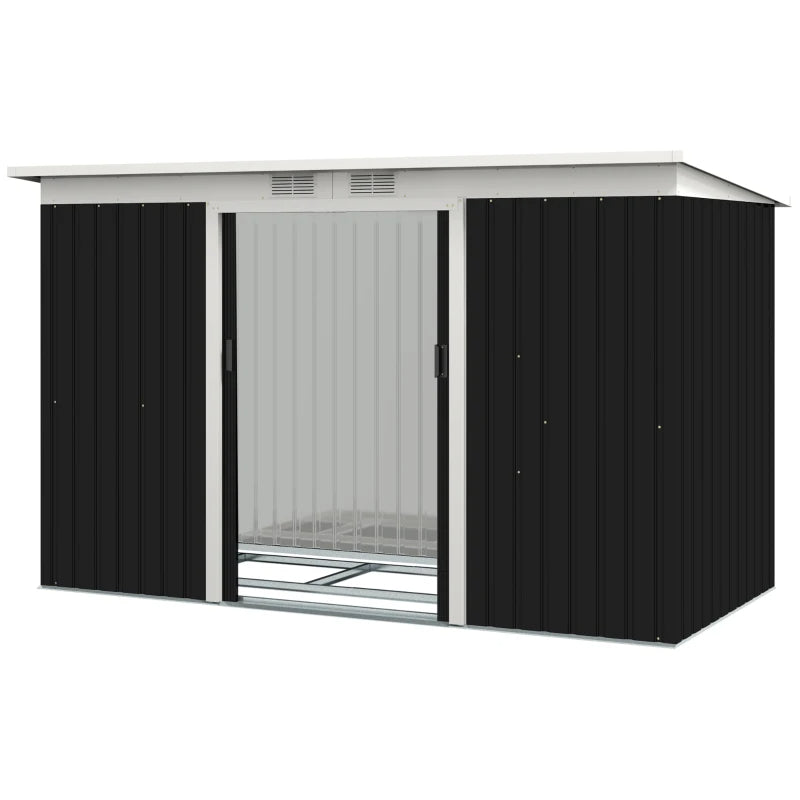 Galvanized Steel Outdoor Storage Shed with Lockable Double Doors - Gray