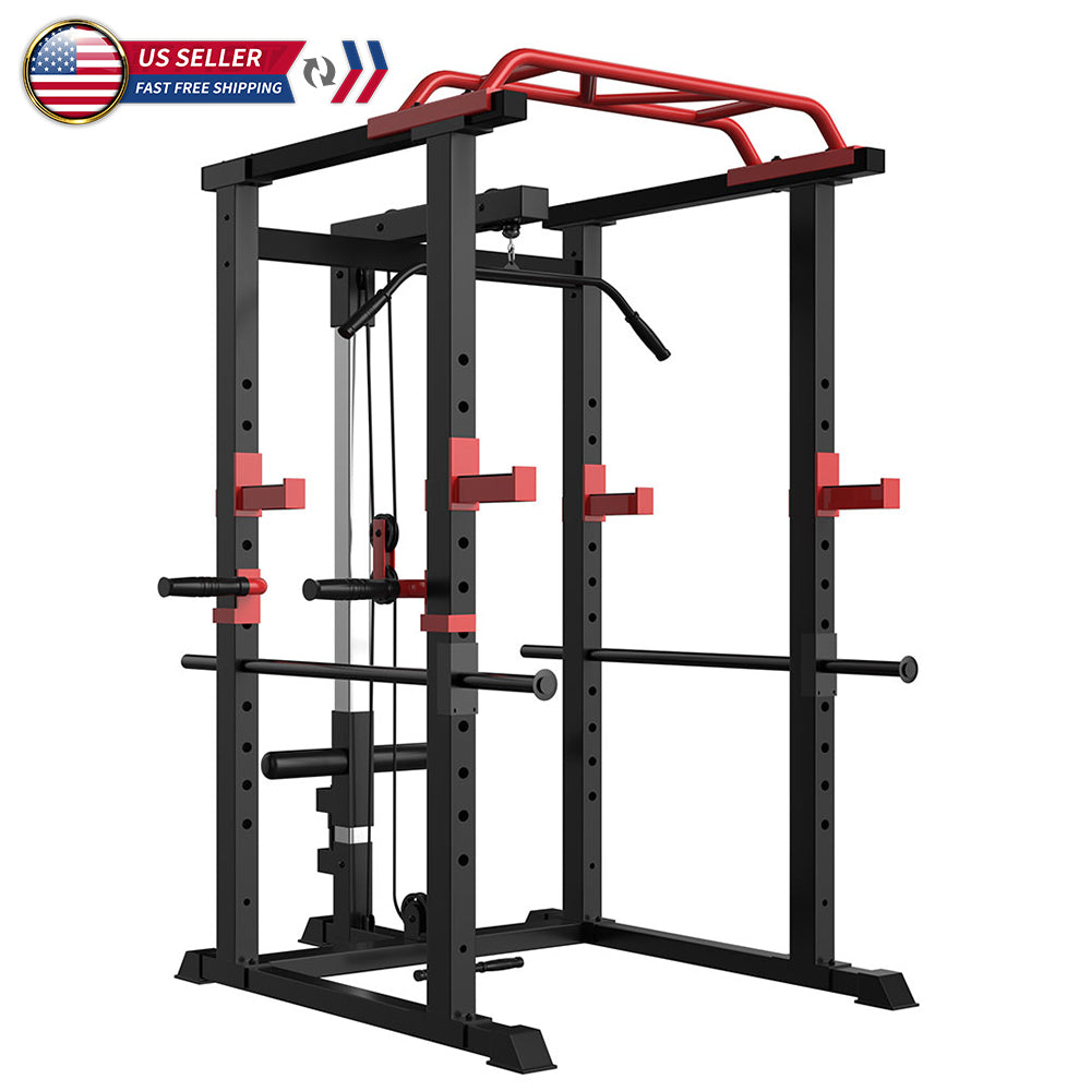 Adjustable Power Cage Squat Rack - 1000lbs Capacity, Black