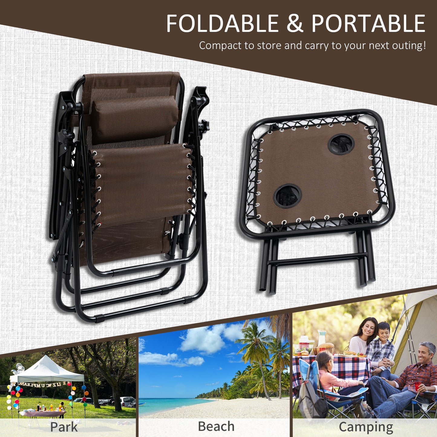 Folding Zero Gravity Chair Set with Side Table & Cupholders - Brown