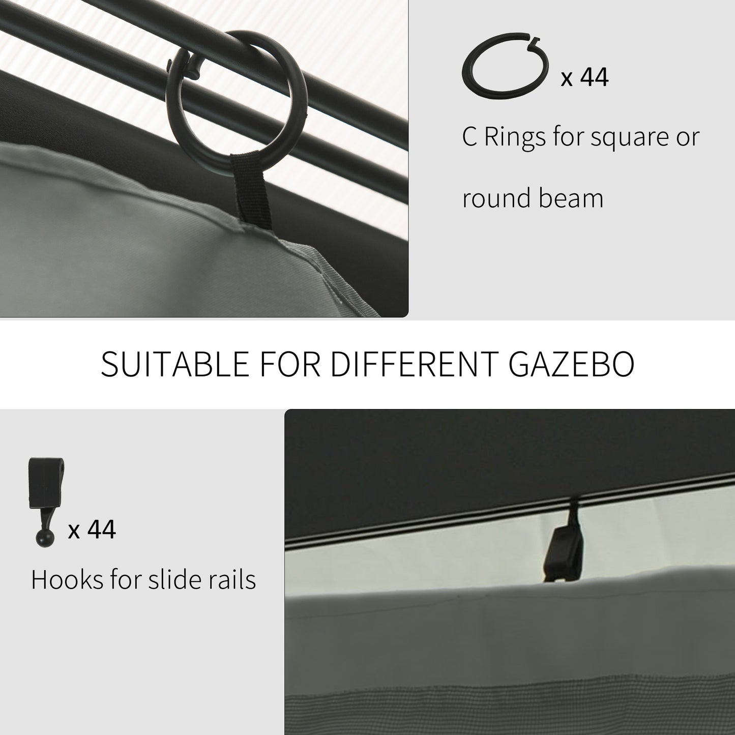 Gazebo Sidewall Set with Hooks - 9.84' x 11.8', Dark Gray