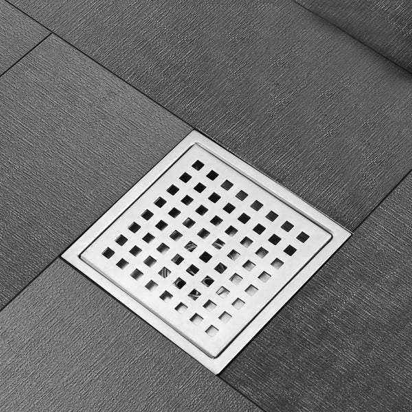 6 Inch Square Shower Drain with Removable Grate - Stainless Steel, Brushed Nickel