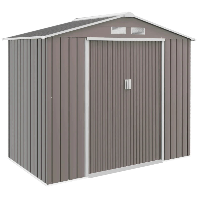 Outdoor Metal Storage Shed 7x4 ft with Foundation Kit, Lockable Doors, Ventilation, Gray