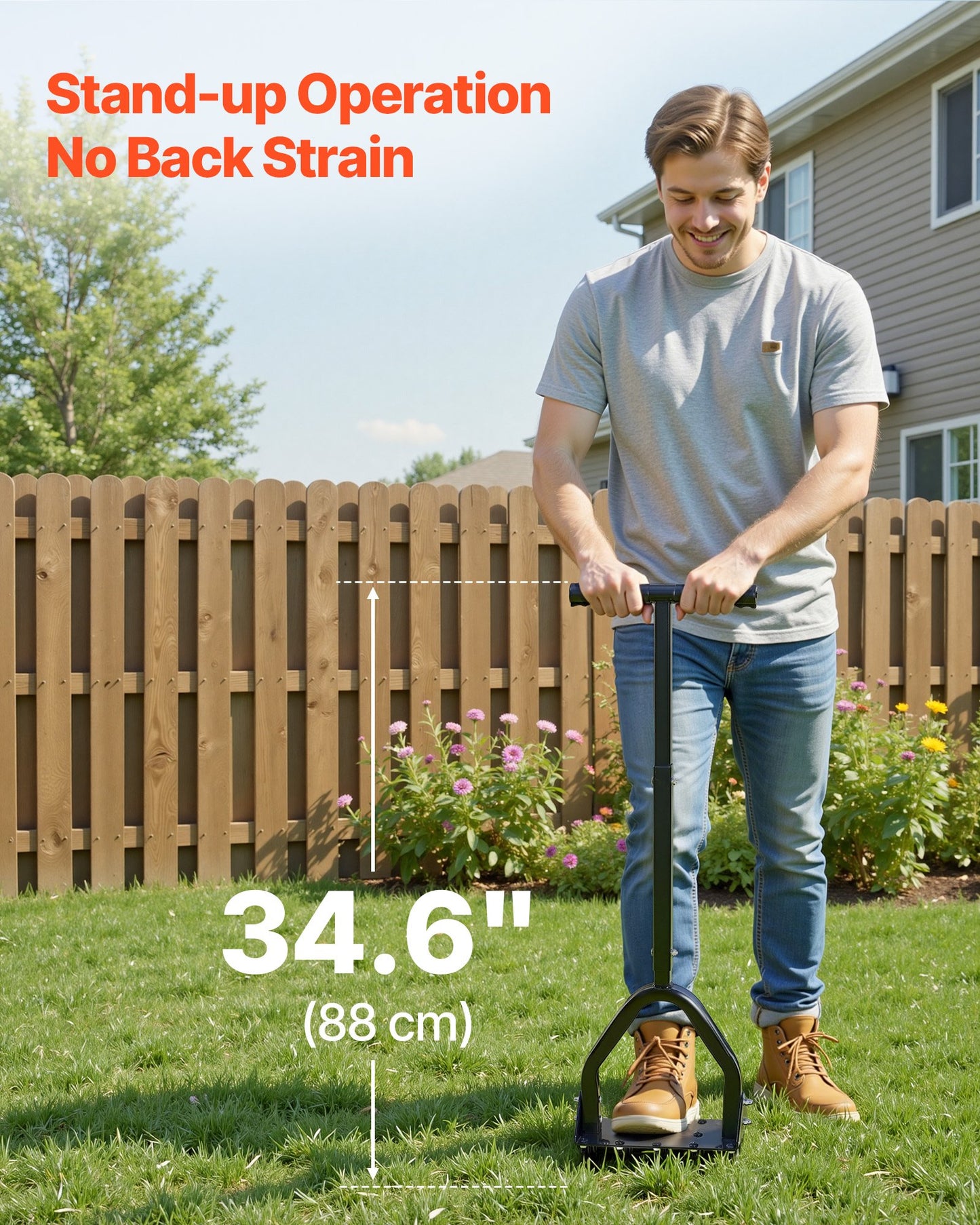 Manual Lawn Aerator with 15 Steel Spikes - Heavy Duty Garden Tool for Compact Soil