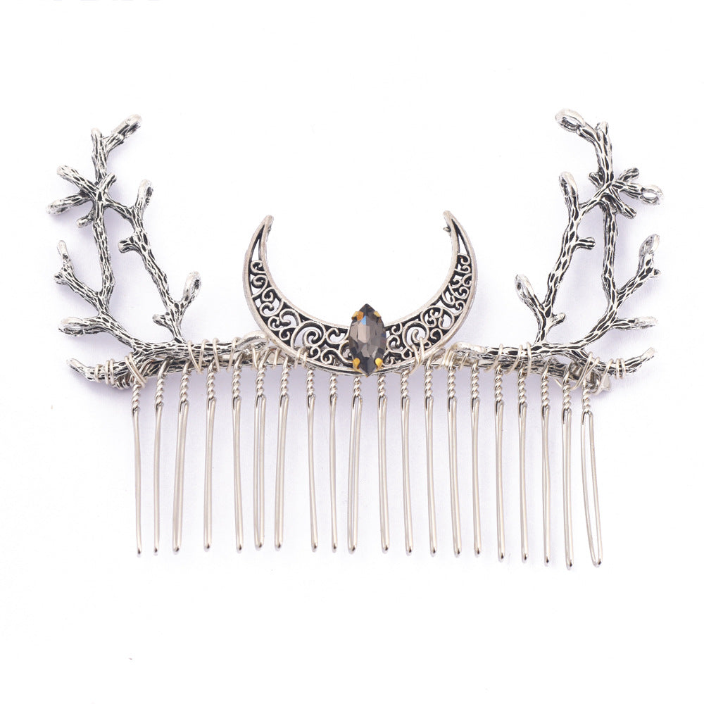 Retro Moon & Branch Hair Comb - Women's Vintage Alloy Hairpin