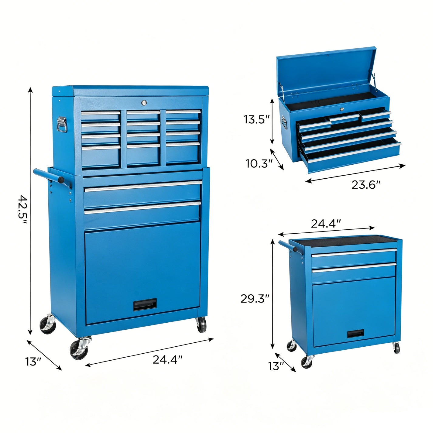 8-Drawer Steel Rolling Tool Chest with Detachable Top Box - Garage Storage