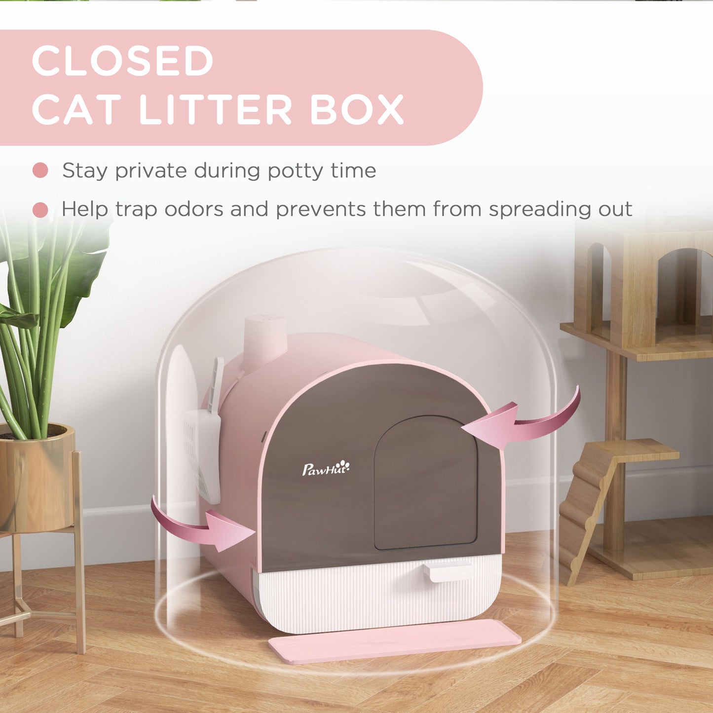 Pink Cat Litter Box with Lid, Scoop & Filter, Removable Tray for Small Cats