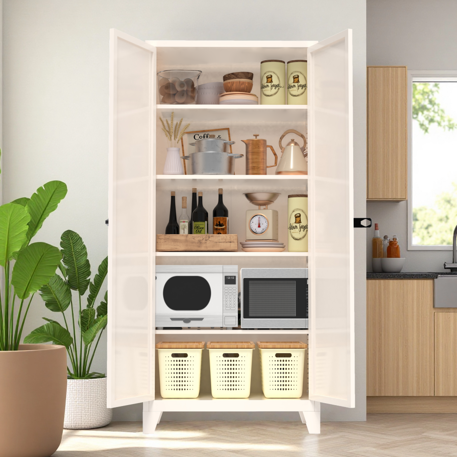 71'' Metal Storage Cabinet with Lock & Adjustable Shelves - Beige