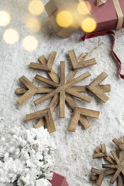 Large Fir Wood Snowflake Ornaments - Set of 2 for Holiday Decor