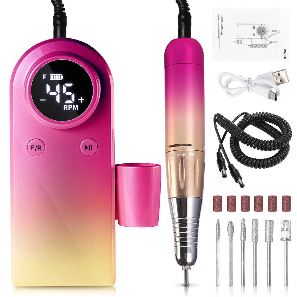 45000RPM Professional Electric Nail Drill Kit - Portable Rechargeable File