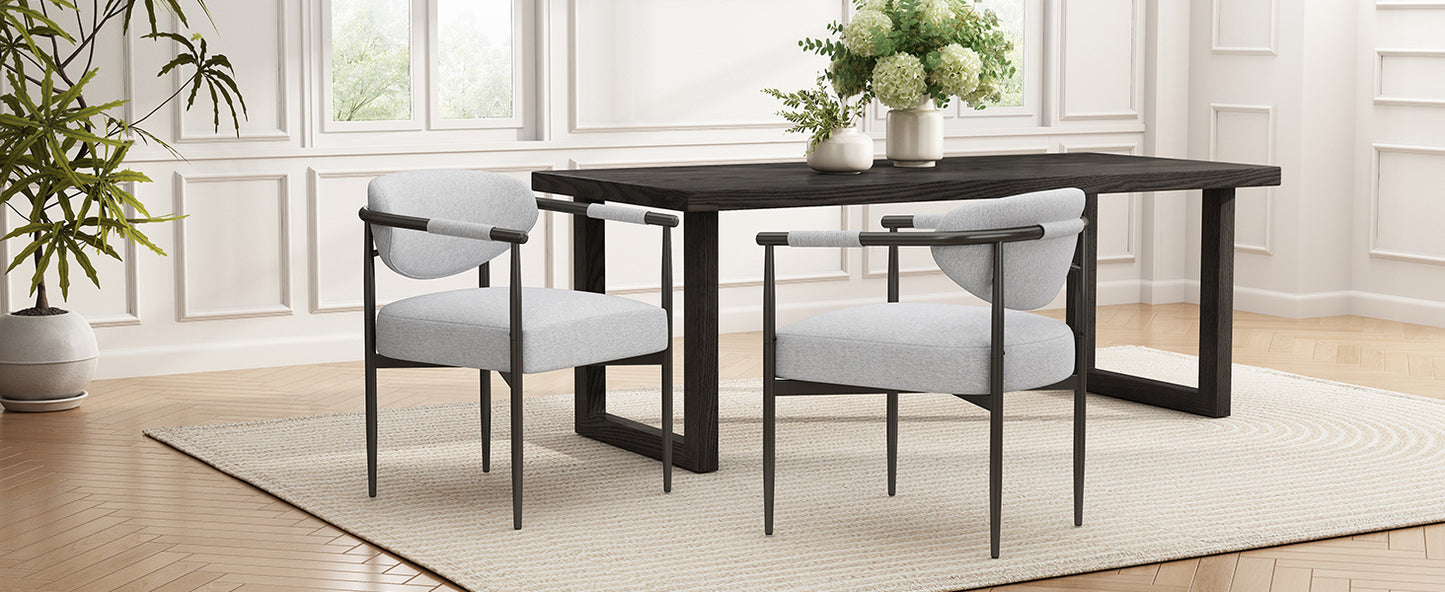 Modern Upholstered Dining Chairs Set of 2 with Bronze Frame - Beige