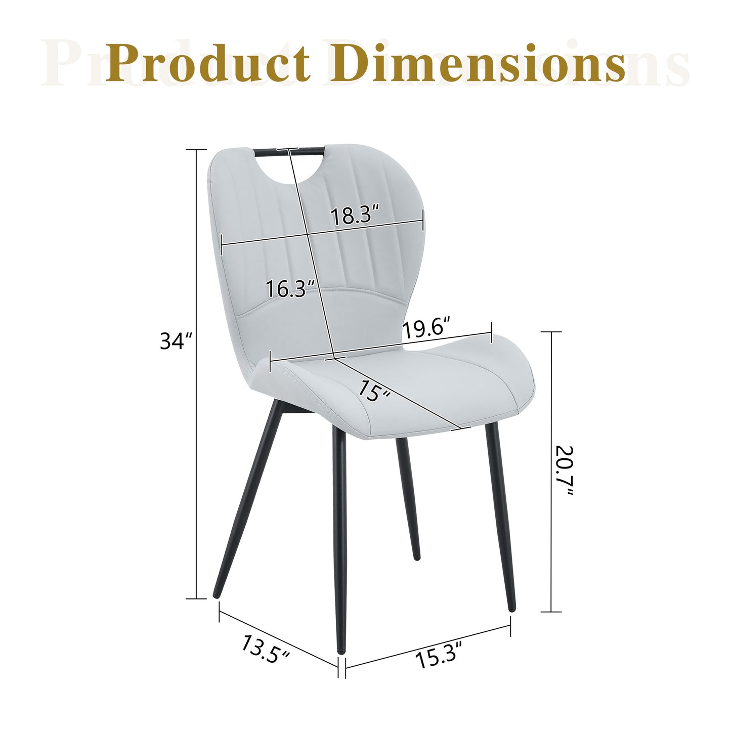 Set Of 4 Light Grey PU Dining Chairs With Integrated Handle. Black