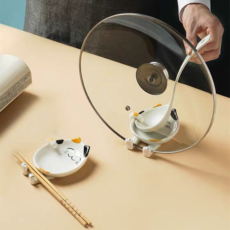 Ceramic Pot Cover Holder for Kitchen, Spoon & Chopsticks Organizer - Modern Design
