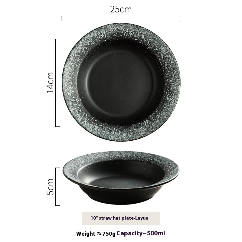 Ceramic Flat Plate with Straw Hat Design - Household Dinnerware Set