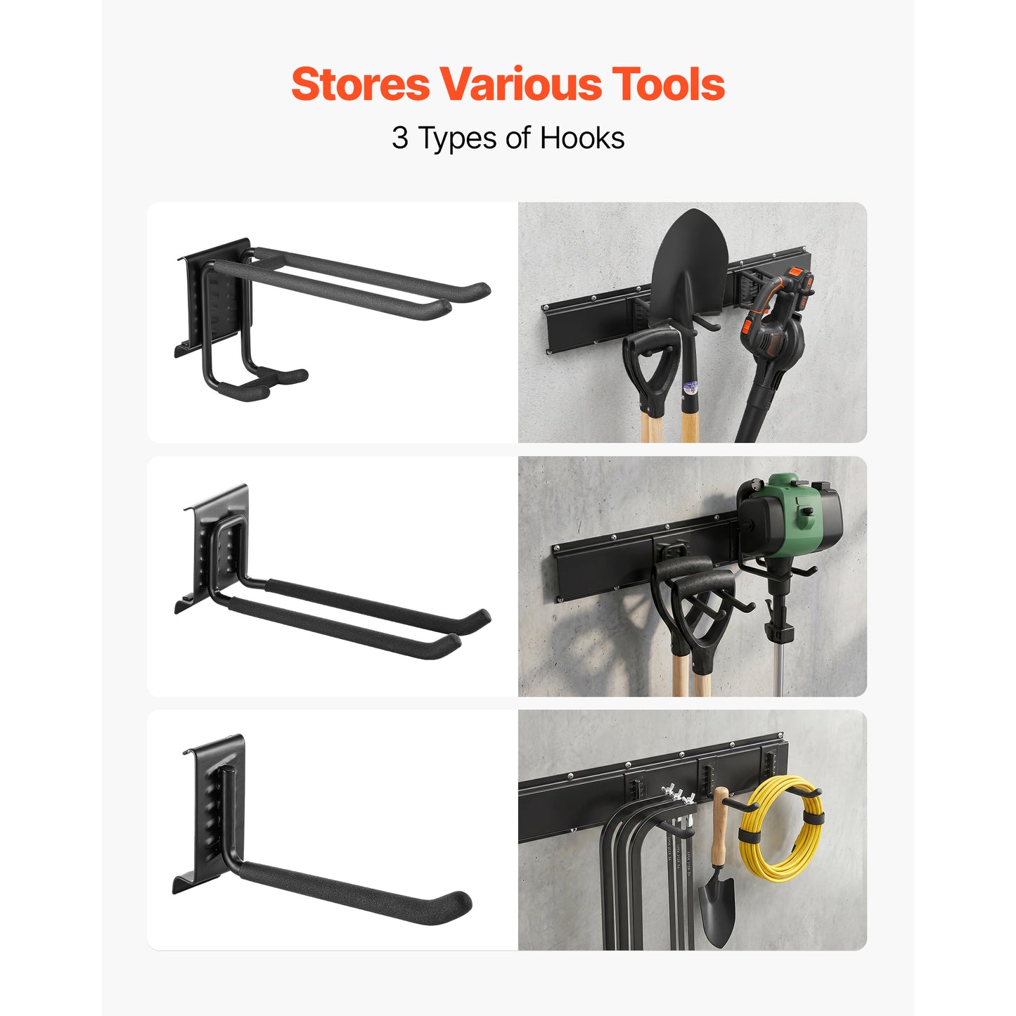 Garage Tool Organizer Wall Mount 49.5 Inch Heavy Duty Storage Rack with Hooks