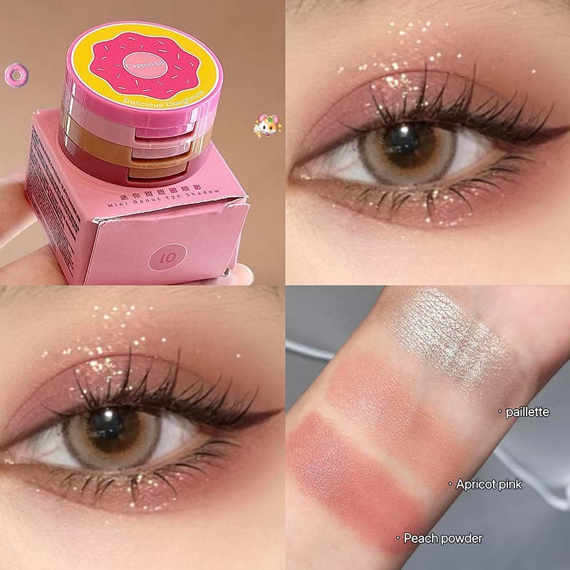 Cute Glittering Matte Three-Color Mini Donut Eye Shadow - Daily Makeup
