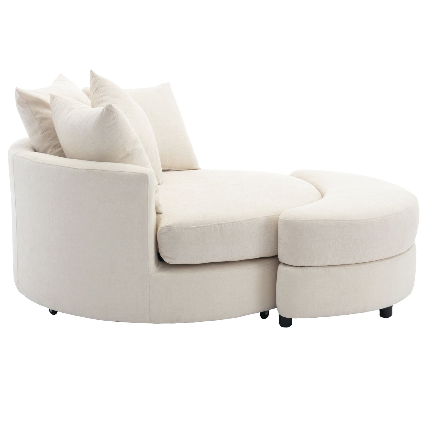 360° Swivel Accent Barrel Chair with Storage Ottoman & 4 Pillows - Cream