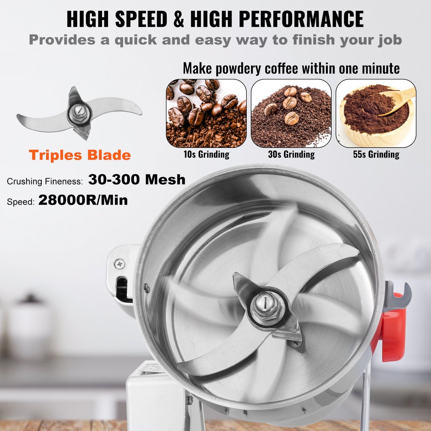Electric Spice Grinder 1000g High-Speed Grain Mill with Swing Function