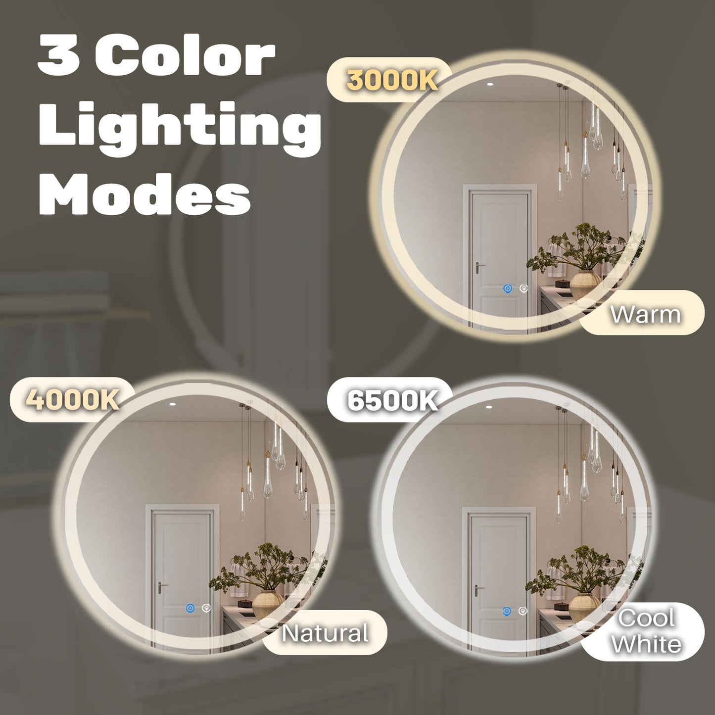 Smart Anti-Fog LED Bathroom Mirror with Dual Circular Lights