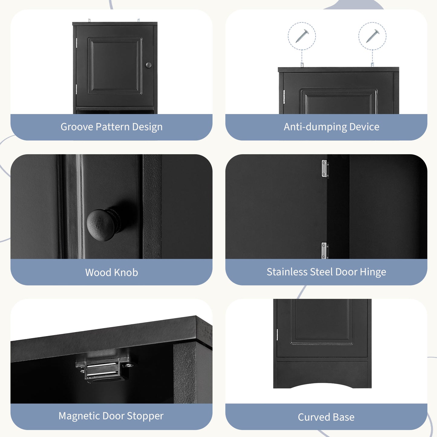 Tall Bathroom Corner Cabinet with Adjustable Shelves - Black