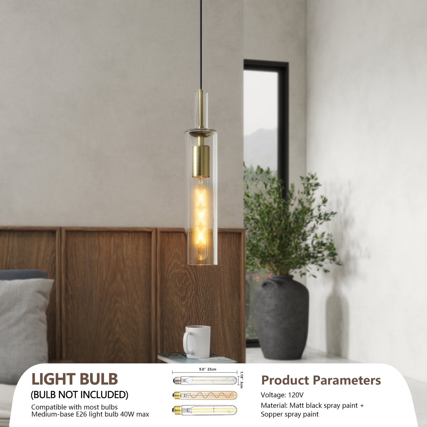 Gold Pendant Light Fixture Set - 3 Pack with Clear Glass Shade