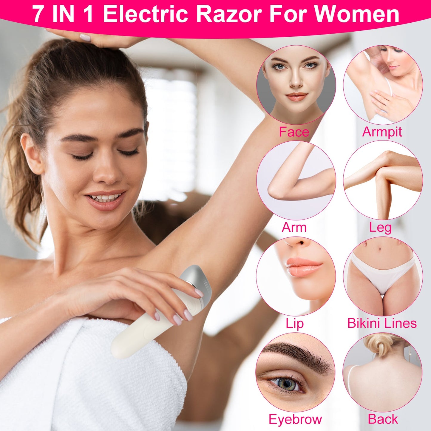 7-in-1 Electric Razor for Women - Cordless Wet & Dry Hair Removal Kit